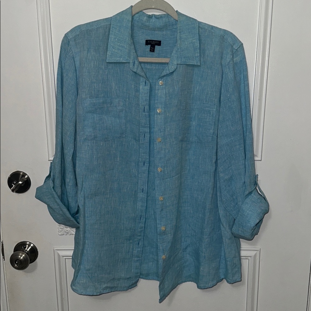 Talbots linen button down shirt blue size xl petite